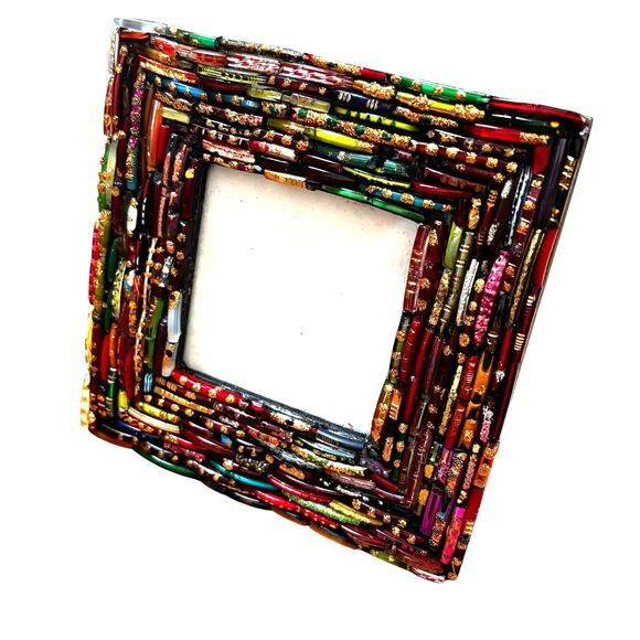 Unique photo frame multicolor glass beads standing small square desk top style - Picture 7 of 8